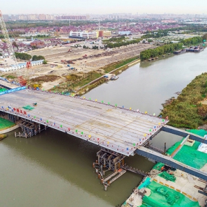 上海寶山又添新橋，跨蕰藻浜大橋整體頂推到位