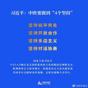習(xí)近平：中歐要做到“4個堅持”
